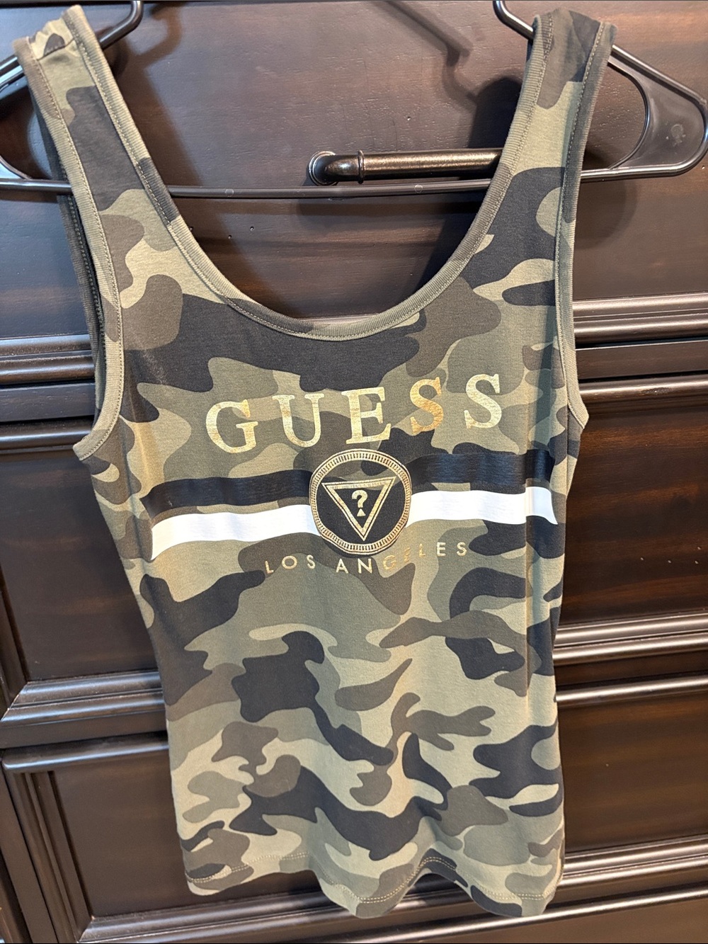 Guess Camouflage Logo Tank Top in Olive, Black & White